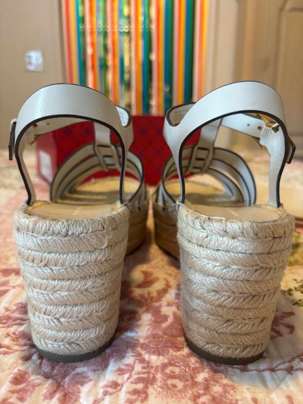 Tory Burch Ivory Vachetta Leather Strappy Espadrille Wedges Sandals - Picture 7 of 16